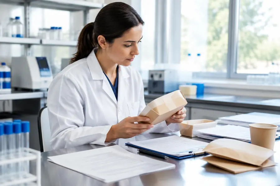 Laboratuvarda gıda temaslı kâğıt ambalaj numunesinin PPWR PFAS kanıtı için incelenmesi